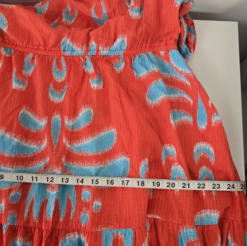 NWT Crown & Ivy One Shoulder Tie Maxi Sundress XL Orange Blue Ikat Print Pockets
